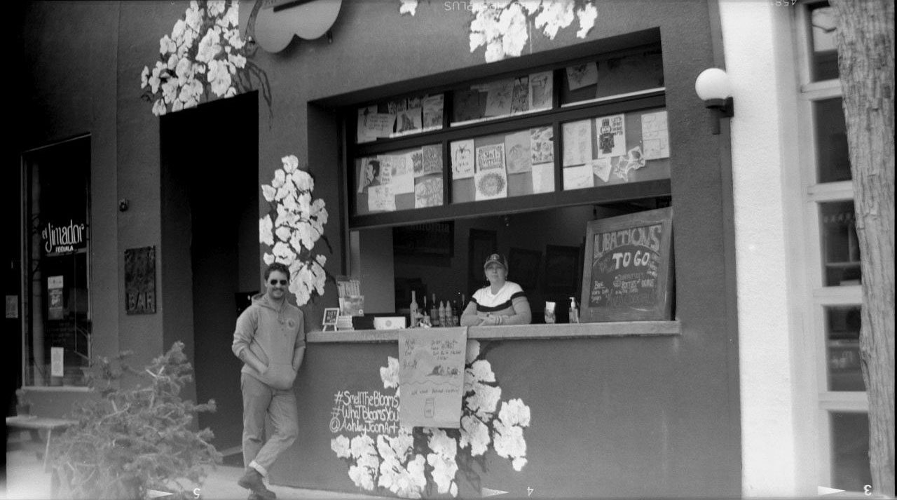 Hazel Art Bar, Libations to Go. Photographed with Ansco Buster Brown No. 3 box camera.